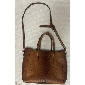 Two Tone Brown Ostrich Patterned Purse Handbag